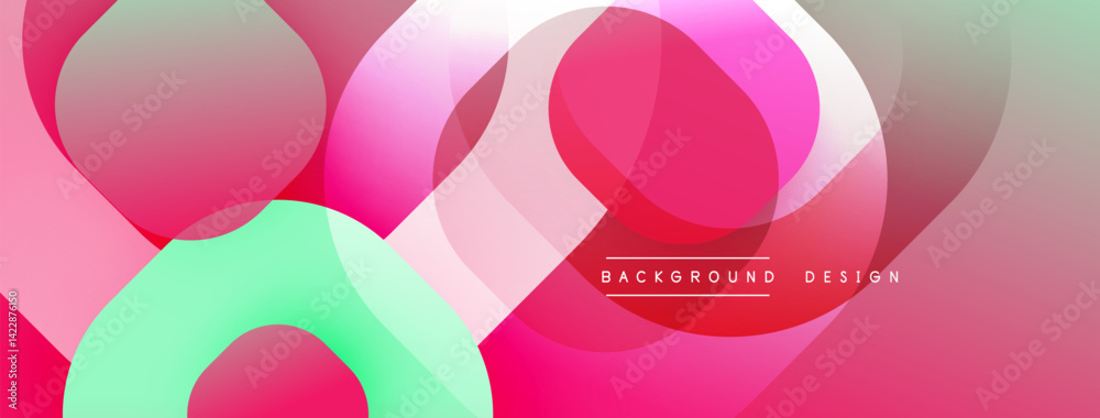 Leinwandbilder Abstract composition. Overlapping translucent circles create dynamic visual effect. Pink, green, gray hues blend seamlessly. Modern design element for backgrounds.