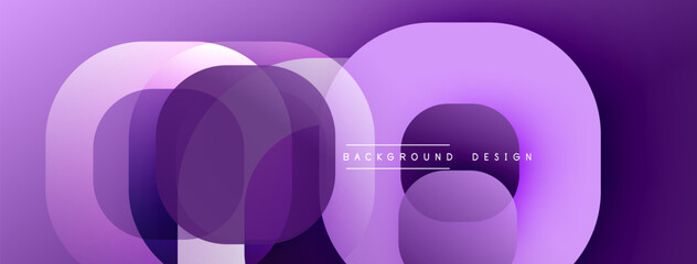 Abstract purple layers create dynamic composition. Overlapping rounded shapes suggest depth, modern aesthetic. Subtle gradients enhance visual interest, smooth transitions.