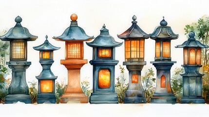 cozy lantern clipart watercolor illustration illustrative clipart collection illustration - image stock