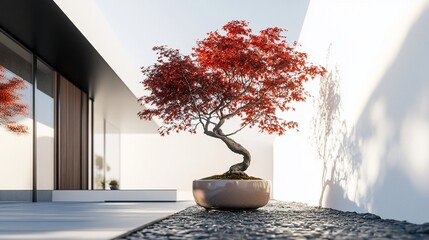 Japanese Maple Bonsai Tree Displayed in Minimalist Modern Architecture