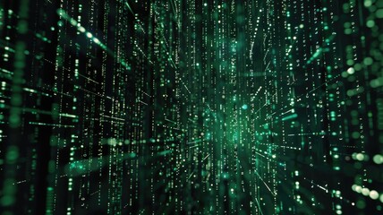 Abstract green digital shape or line of technological cyber style particle design connect in surreal electric style shape. High tech scene express mysterious pattern perfect for wallpaper. AIG53.