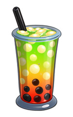 a simple icon of bubble tea with tapioca pearls, flat design, white background, colorful, centered
