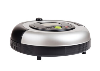 Fototapeta premium Robot vacuum cleaner on transparent background. Concept of home cleaning, technology, and convenience.