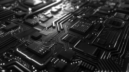 Abstract picture of chip on complex circuit with digital technology style design and the electric parts graphic show high tech system represent about processor algorithm process on computer. AIG53.