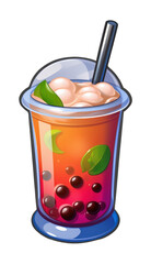 a simple icon of bubble tea with tapioca pearls, flat design, white background, colorful, centered