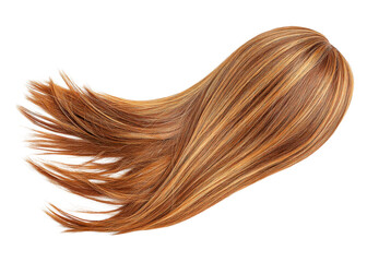 Fototapeta premium Long brown hair with blonde highlights isolated on transparent background. Concept of beauty, hairstyle, and hair care.