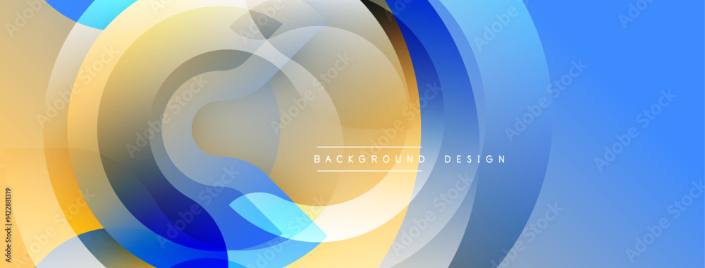 Aufkleber Abstract design features layered circles, gradients. Warm yellows blend into cool blues creating dynamic visual flow. Modern, minimalist aesthetic.