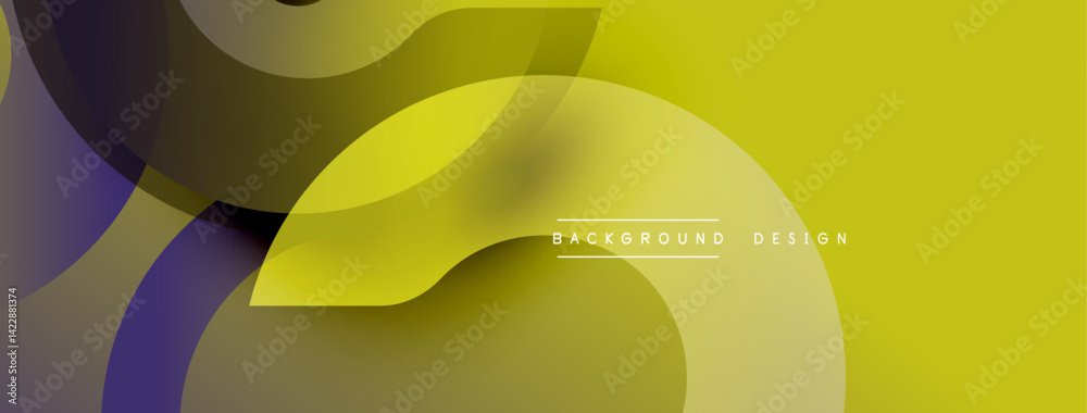 Poster Abstract yellow design features overlapping curved shapes. Gradient shades create depth, modern aesthetic. Minimalist composition, suitable for backgrounds or banners.