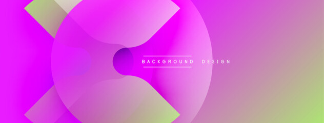 Abstract gradient background features overlapping circular shapes. Colors transition from vibrant purple to soft green, creating dynamic visual effect. Modern design element.