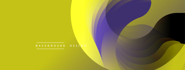 Abstract yellow background features flowing layers, creating dynamic visual effect. Purple, black, gold hues blend seamlessly. Modern design element for digital projects.