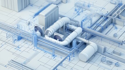 Detailed architectural blueprint of an industrial HVAC system design