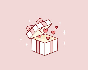 Open gift box with hearts. Vector illustration for Valentine's Day and romantic concept. Hand drawn style vector design illustrations.