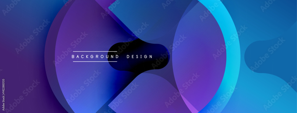 Poster abstract layered shapes create dynamic composition. gradient colors blend purple, blue hues. modern 