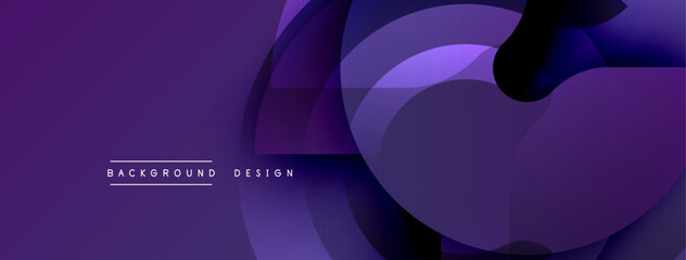 Abstract purple design features overlapping layers, creating dynamic visual flow. Smooth gradients, curved shapes offer modern aesthetic. Minimalist composition suits backgrounds, presentations.