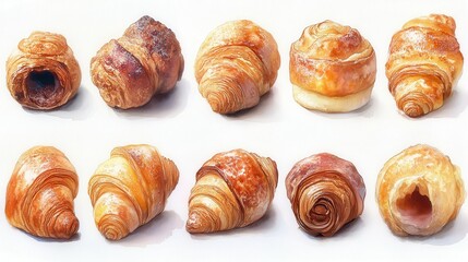 croissants clipart digital watercolor clipart detailed illustration - stock photo