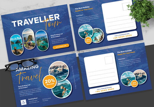 Blue And Orange Travel Postcard