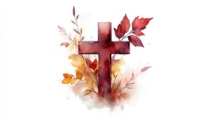 cross with leaves clipart digital watercolor clipart detailed illustration - image for design