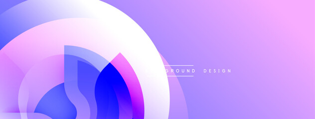 Abstract background features overlapping circular layers. Gradient colorspurple, blue, whitecreate dynamic visual effect. Minimalist design suits modern applications.