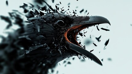 Abstract Black Bird Fragmentation Art with Dynamic Shattering Effects