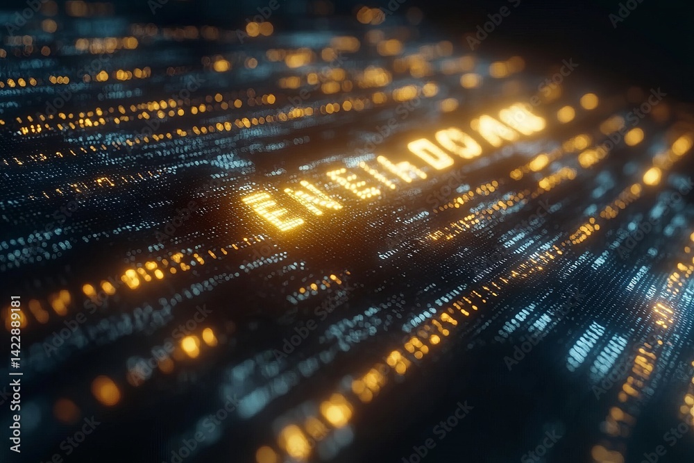 Poster a computer screen with a glowing word that says enetadom. symbolizing the intersection of big data w