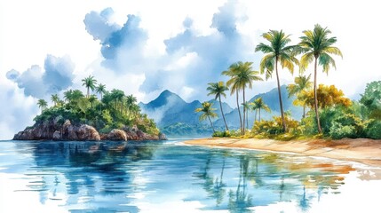 cruise to tropical island clipart watercolor illustration hand painted digital artwork - photo for design