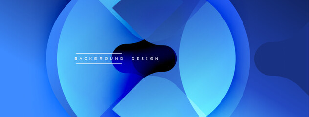 Abstract blue design features overlapping circular layers. Darker center creates depth, smooth gradients offer modern aesthetic. Minimalist composition suitable for backgrounds.