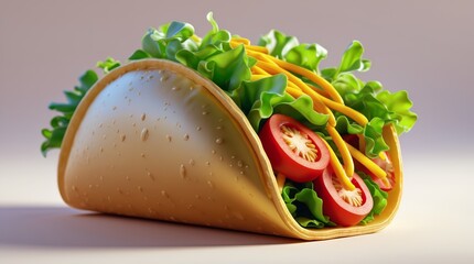 Shiny stylized taco filled with fresh toppings