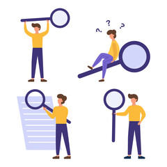 Vector set with men holding magnifying glasses