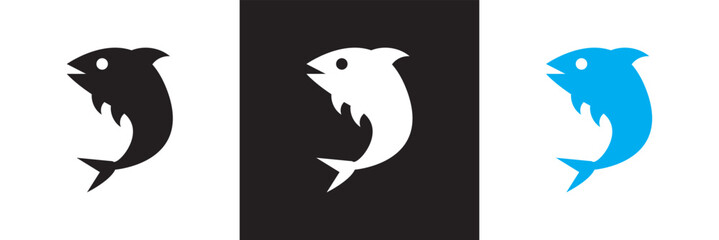 Fish icon . Vector for websites, mobile interfaces, presentations, banner, visual branding etc. Vector illustration. isolated on white and black background. EPS 10