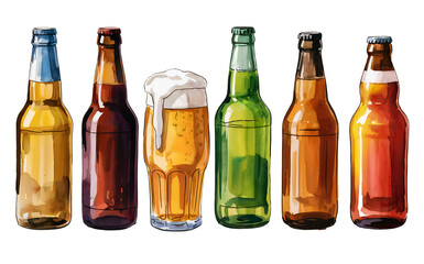 Assorted Beer Bottles Hand-Painted in Watercolor