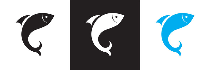 Obraz premium Fish icon . Vector for websites, mobile interfaces, presentations, banner, visual branding etc. Vector illustration. isolated on white and black background. EPS 10