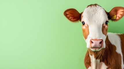 Cute Brown and White Calf with Green Background in Studio Setting
