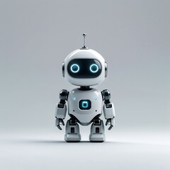 mini robot on plain white background illustration icon logo concept 