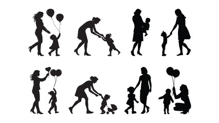 Silhouette of mother and child vector illustration for mothers day black color on white background	