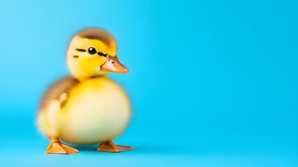Cute Yellow Duckling on Blue Background with Soft Lighting