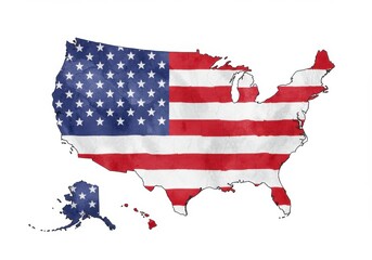 United states map with american flag texture on a white background in a patriotic representation