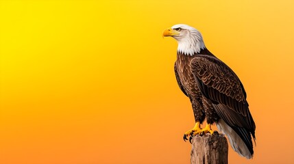 Majestic Bald Eagle Perched on a Post Against a Golden Sunset