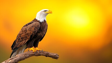 Majestic Bald Eagle Perched on Branch Against Stunning Sunset Background