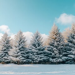 Snowy fir trees in winter landscape