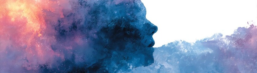Obraz premium Abstract representation of a person's profile amidst vibrant colors and emotional tones.