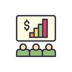 Business meeting colored icons, minimalist vector illustration ,simple transparent graphic element .Isolated on white background