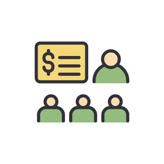 Business meeting colored icons, minimalist vector illustration ,simple transparent graphic element .Isolated on white background