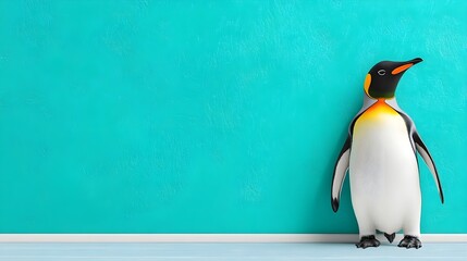 Charming Penguin Standing Against a Vibrant Teal Wall Background