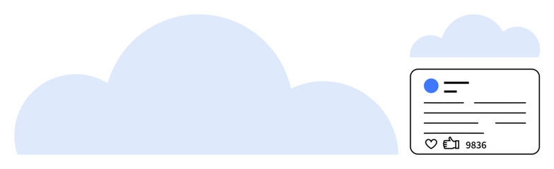 Cloud elements with a social media post featuring thumbs ups and interactions. Ideal for social networking, digital communication, content sharing, online marketing, technology, cloud computing