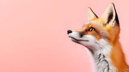 Charming Fox Portrait Against Soft Pink Background with Details