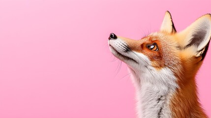 Beautiful Fox with Vibrant Orange Fur Against Pink Background