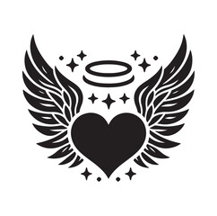 Angelic Heart Wings of Love silhouette vector illustration