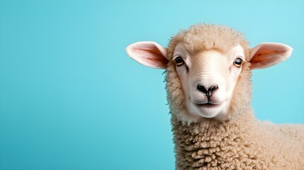 Adorable Young Sheep Against a Bright Blue Background