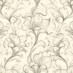 Elegant Line Art Floral Seamless Pattern, Vintage Flower Background Design