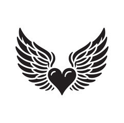 Angelic Heart Wings of Love silhouette vector illustration